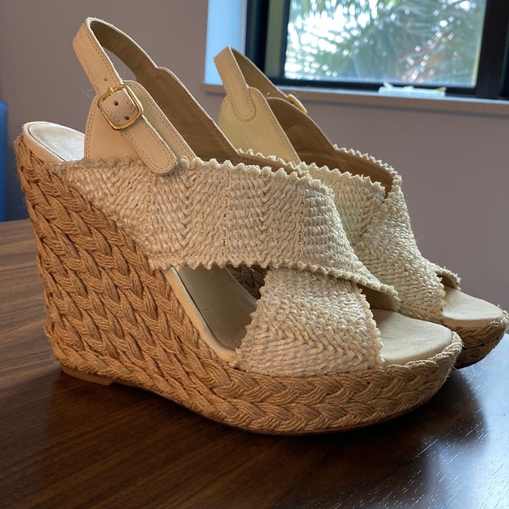 Stuart Weitzman platform tan leather sandals Size 8